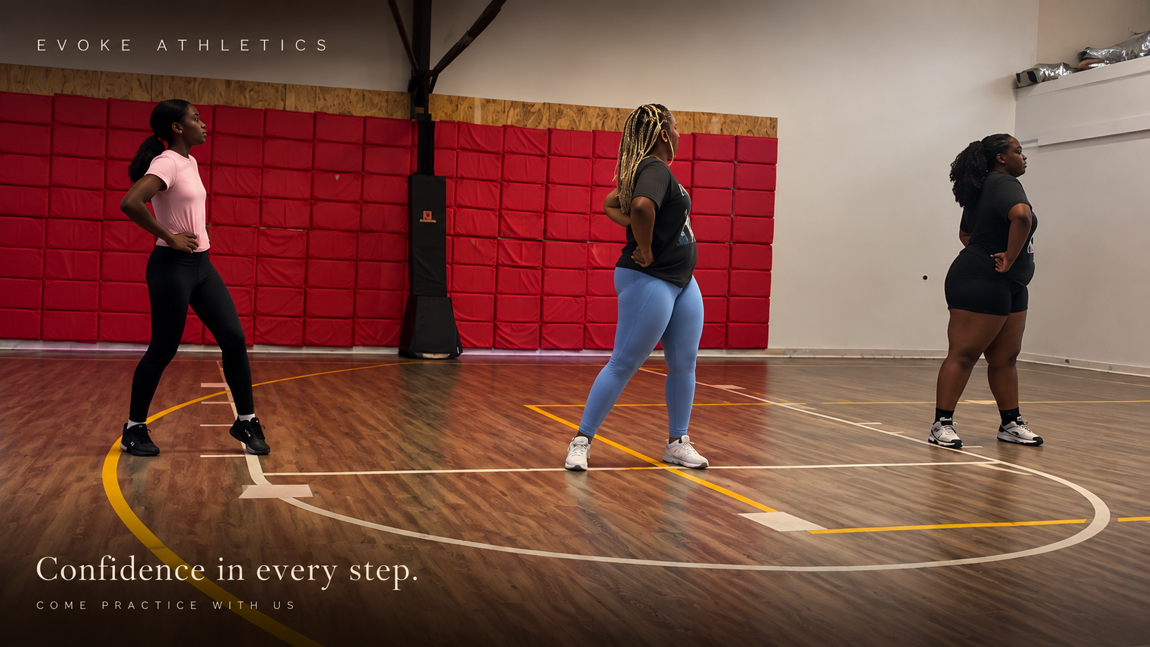 Confidence in every step. Three athletes practicing in the gym.