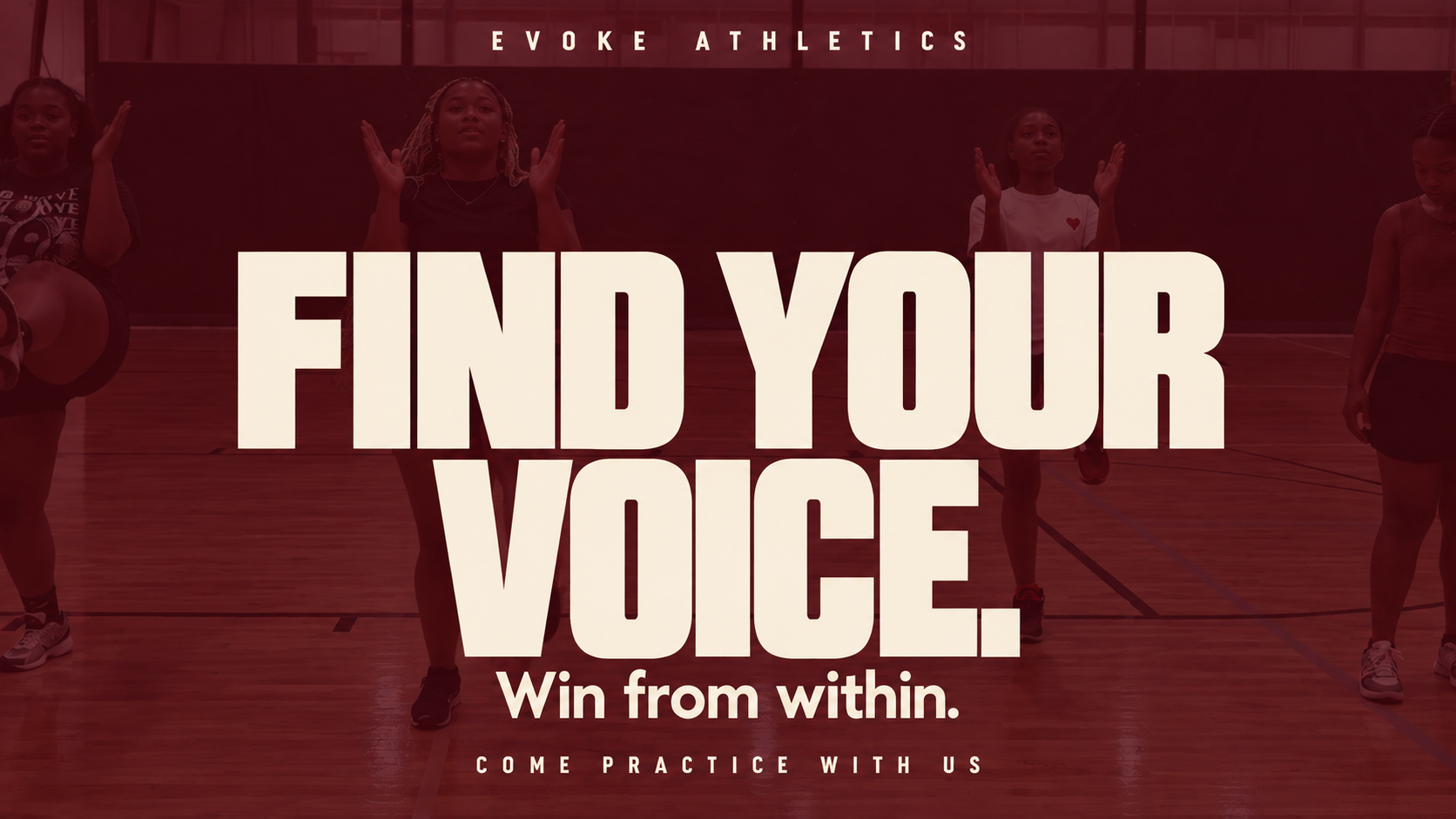 Find your voice. Athletes practicing cheer motions.